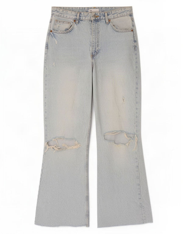 Zara Calça jeans feminina cintura alta com pernas largas EU 42 grande W32 L31 azul