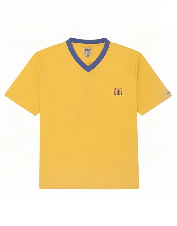 Camiseta gráfica masculina Gas Top grande algodão amarelo