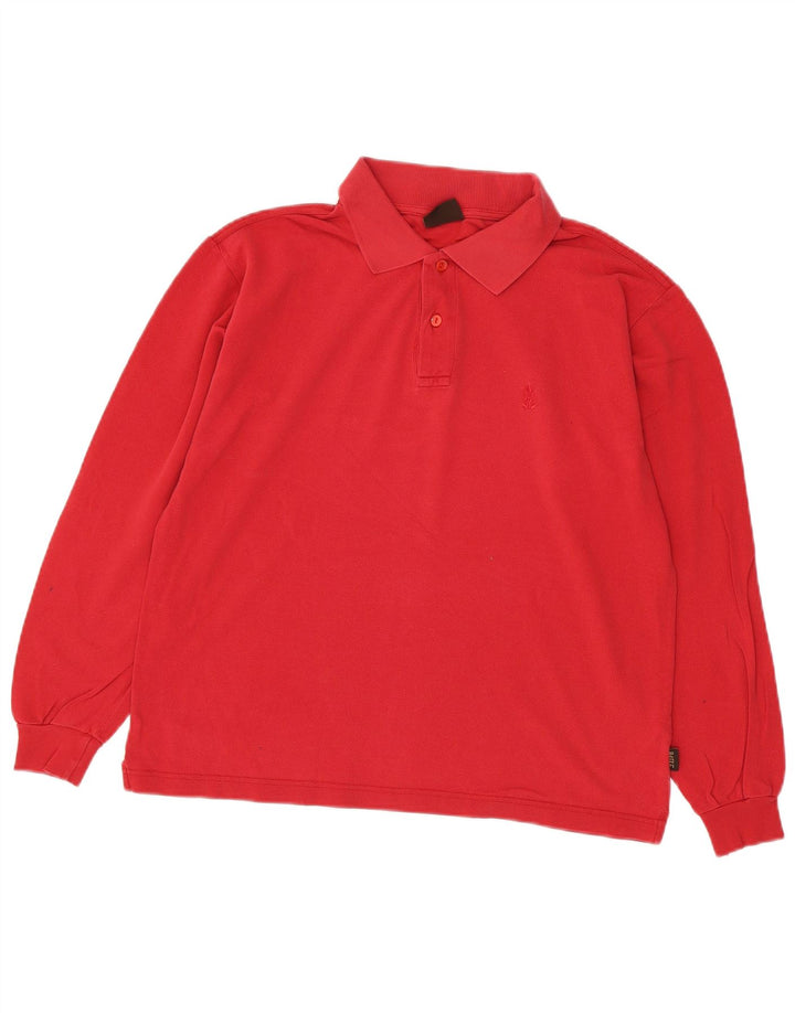 Camisa polo masculina Rifle de manga comprida de algodão vermelho médio