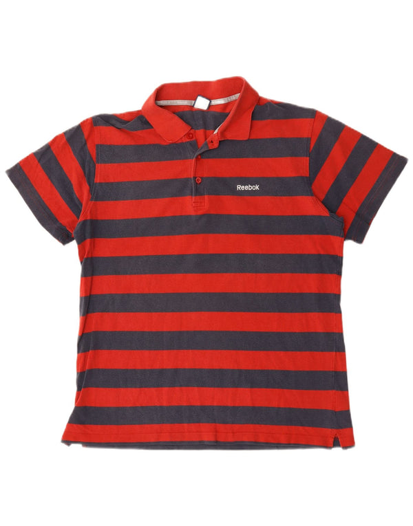 Camisa polo masculina Reebok grande algodão listrado vermelho