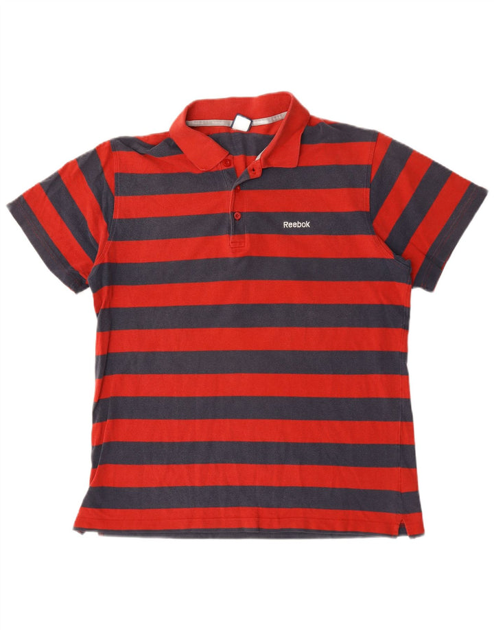 Camisa polo masculina Reebok grande algodão listrado vermelho