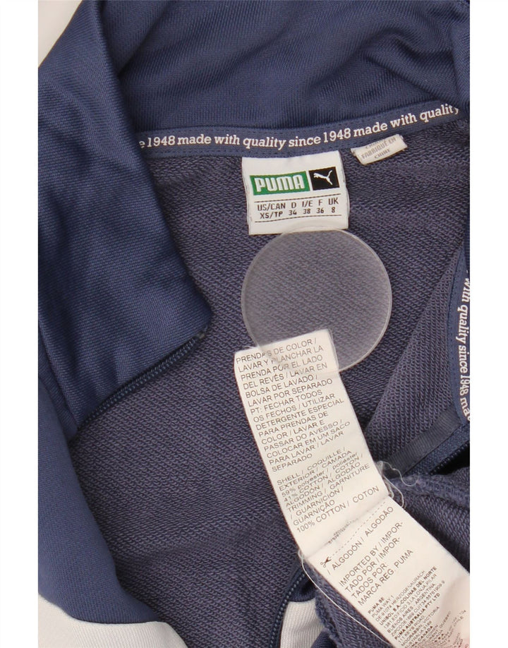 PUMA feminino gráfico moletom jumper UK 8 pequeno azul marinho colorblock