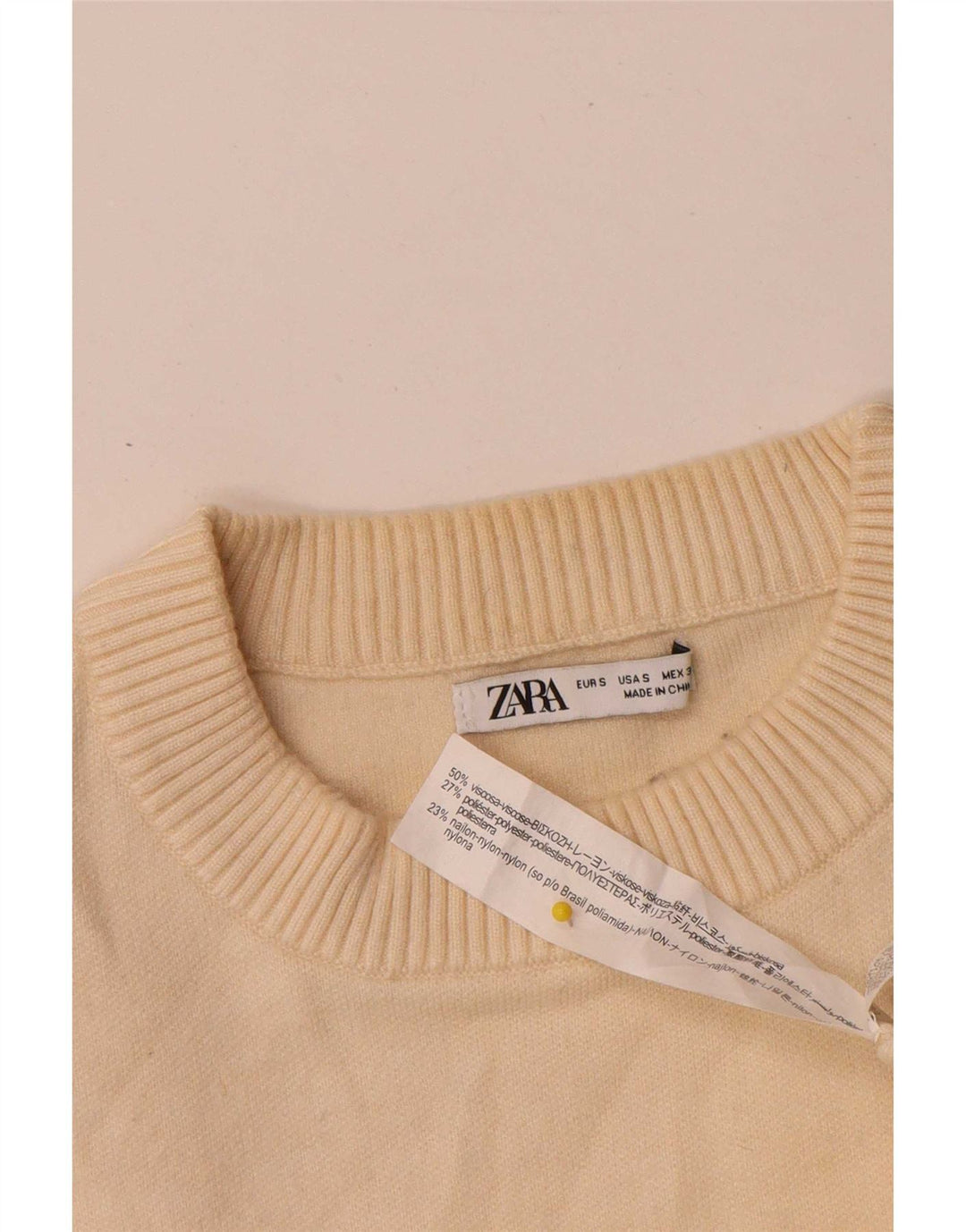Zara Suéter masculino com gola redonda e viscose pequena bege