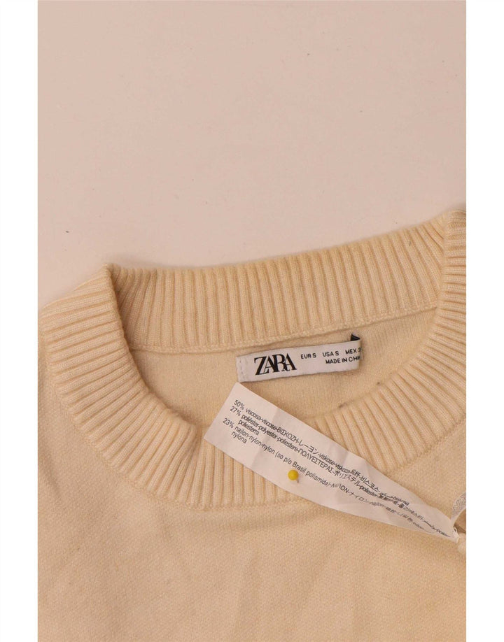 Zara Suéter masculino com gola redonda e viscose pequena bege