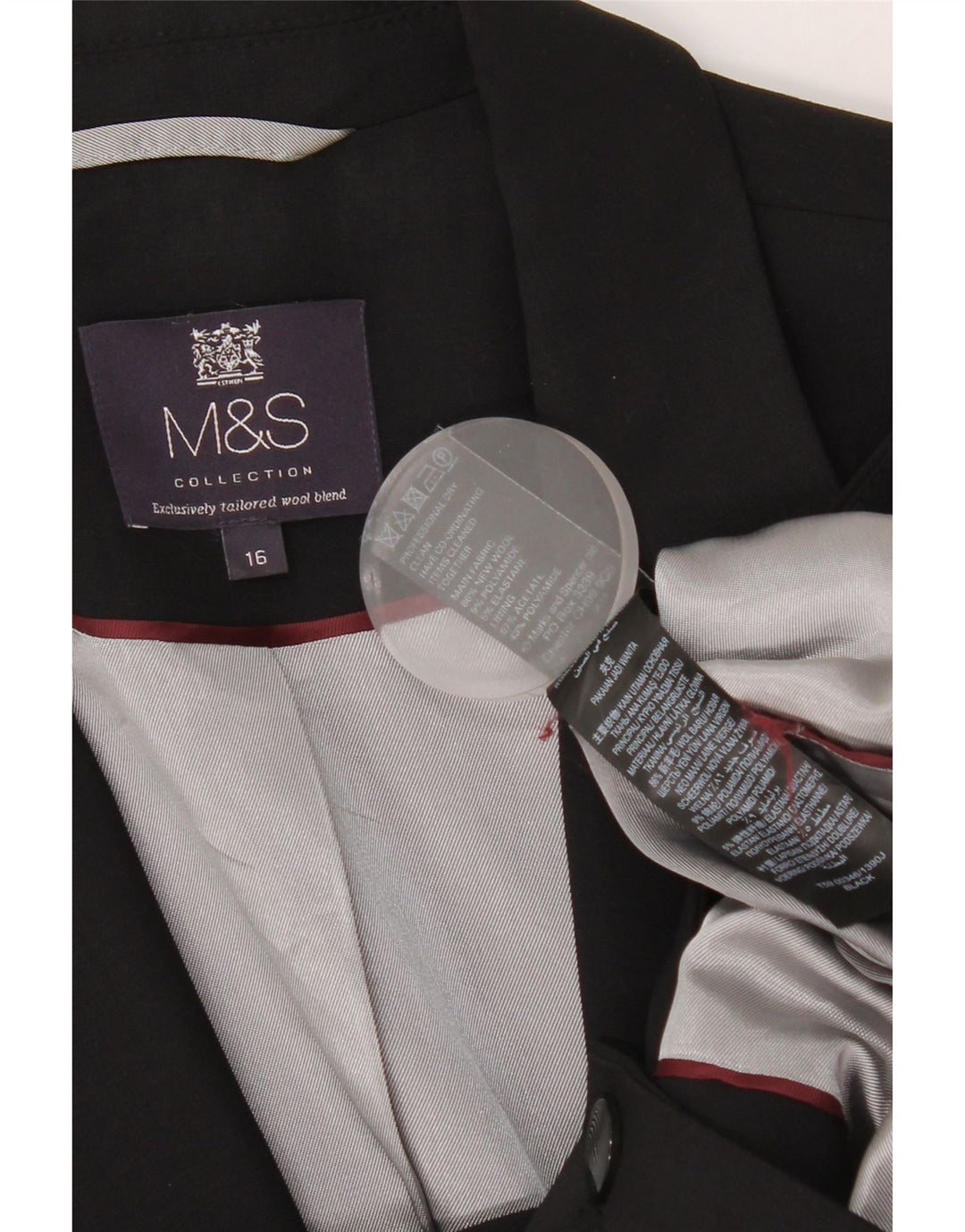 Jaqueta blazer feminina de 1 botão Marks & Spencer Reino Unido 16 grande preta de lã nova