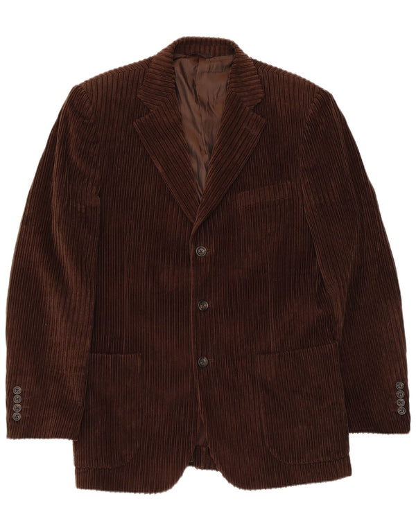 Jaqueta blazer de veludo cotelê masculina vintage com 3 botões IT 50 grande algodão marrom
