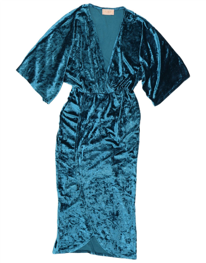 CLUB L LONDON Vestido maxi feminino Batwing Reino Unido 10 pequeno azul poliéster