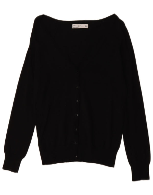Suéter cardigã feminino Zara Reino Unido 14 grande algodão preto