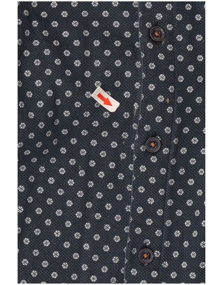Camisa masculina Ted Baker tamanho 3 médio azul marinho floral algodão