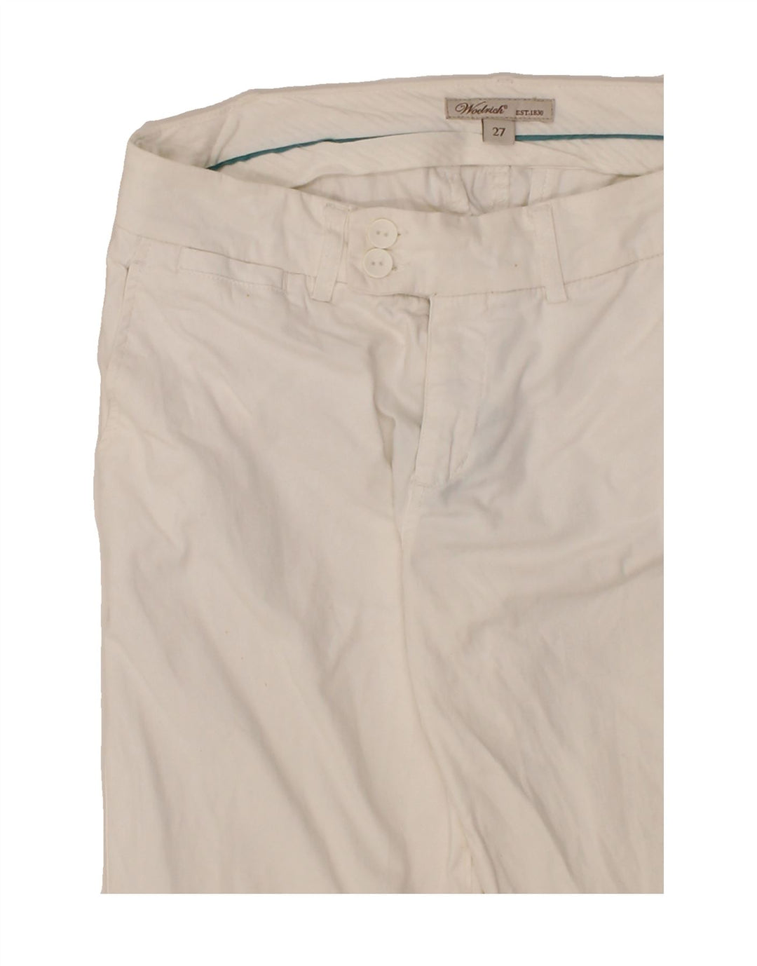 WOOLRICH Womens Bootcut Casual Trousers W27 L32 White Cotton Classic Vintage Woolrich and Second-Hand Woolrich from Messina Hembry 