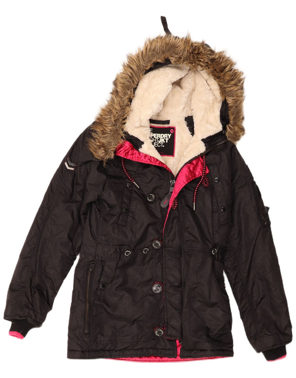 Jaqueta Parka Feminina Superdry com Capuz Reino Unido 6 XS Preto Nylon