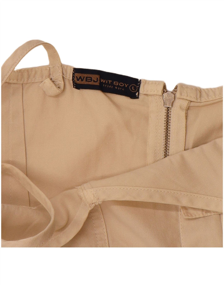 WIT BOY Vestido feminino deslizante Reino Unido 14 grande algodão bege