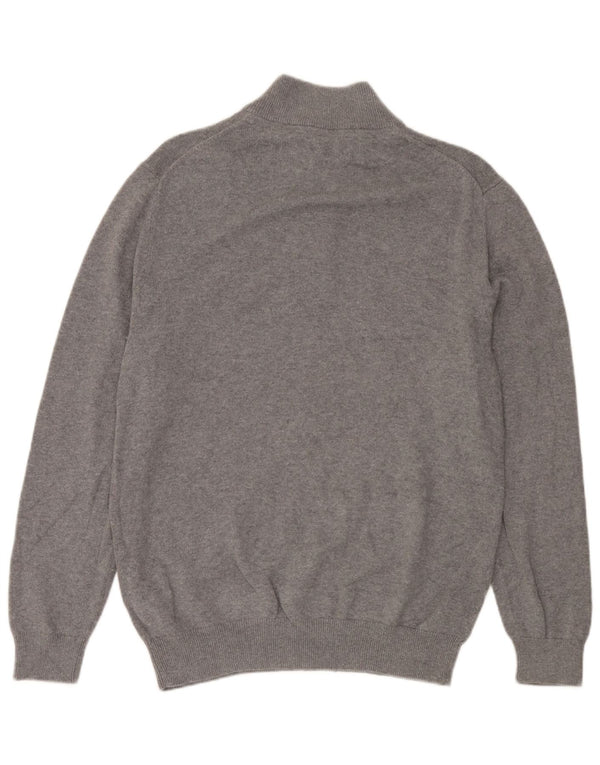 Suéter masculino com gola e zíper da Crew Clothing, algodão manchado cinza grande