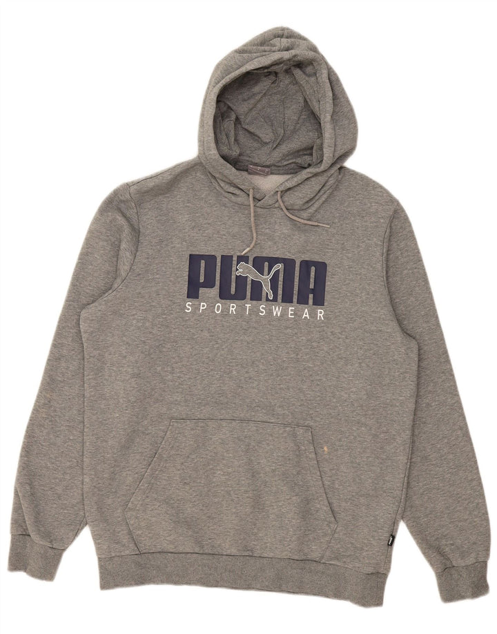 Suéter PUMA masculino com capuz gráfico cinza médio algodão manchado