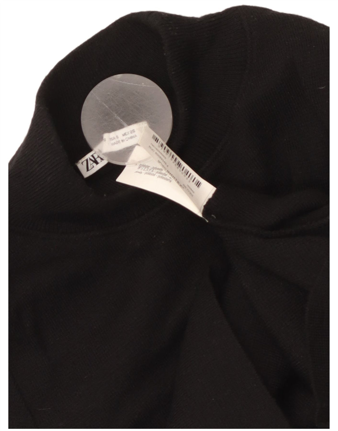 Suéter feminino ZARA de manga curta com gola tartaruga Reino Unido 8 pequeno preto