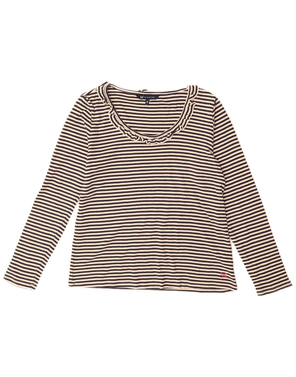 Crew Clothing Womens Top Manga Longa Reino Unido 8 Pequeno Algodão Listrado Branco
