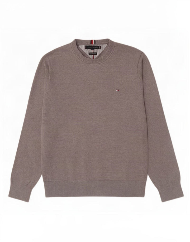 Suéter masculino Tommy Hilfiger com gola redonda e algodão cinza médio