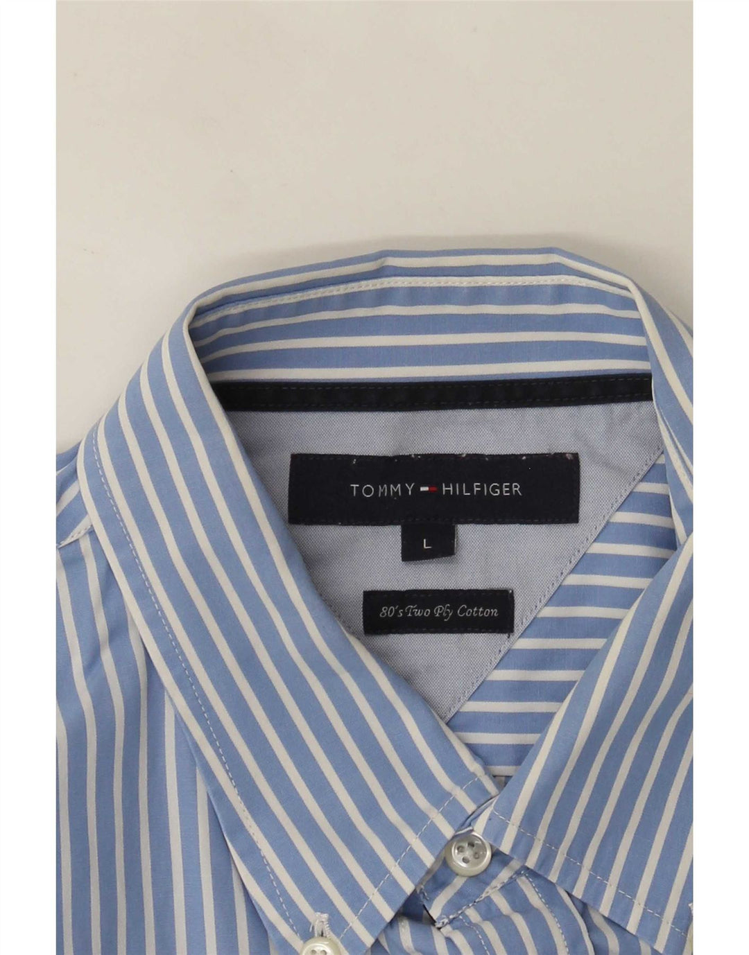 Camisa masculina Tommy Hilfiger grande algodão listrado azul
