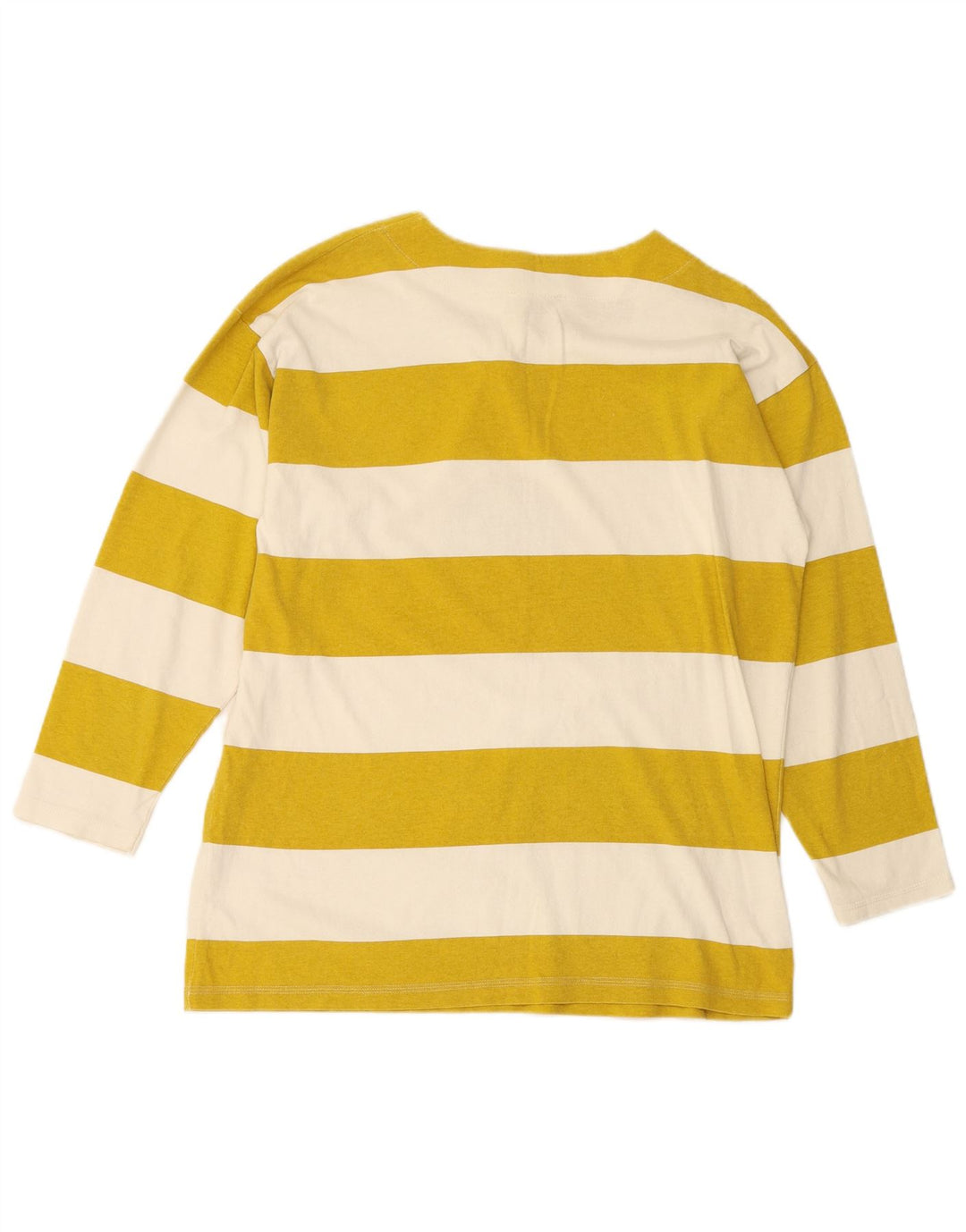 Top gráfico feminino VINTAGE manga longa Reino Unido 14 algodão listrado amarelo médio