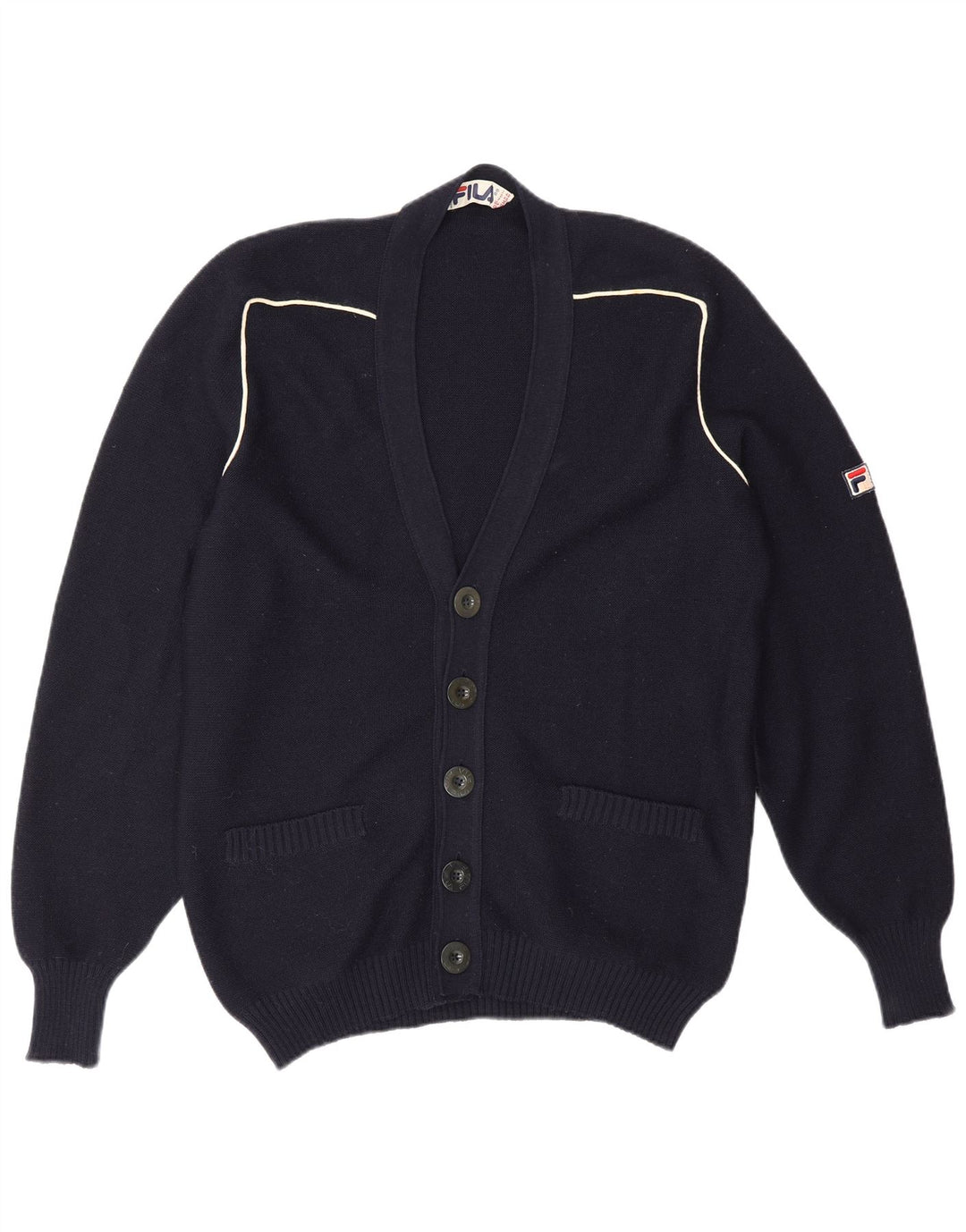 Suéter cardigã masculino Fila IT 48 lã azul marinho médio
