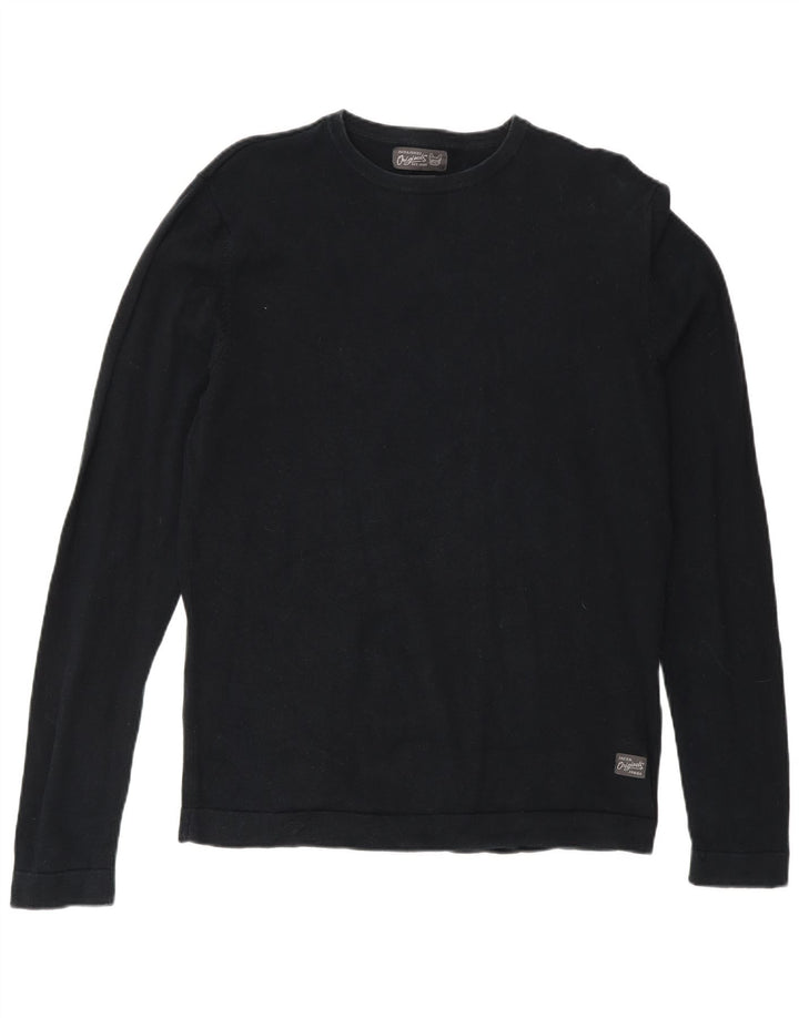 Suéter masculino Jack & Jones com gola redonda, pequeno algodão preto