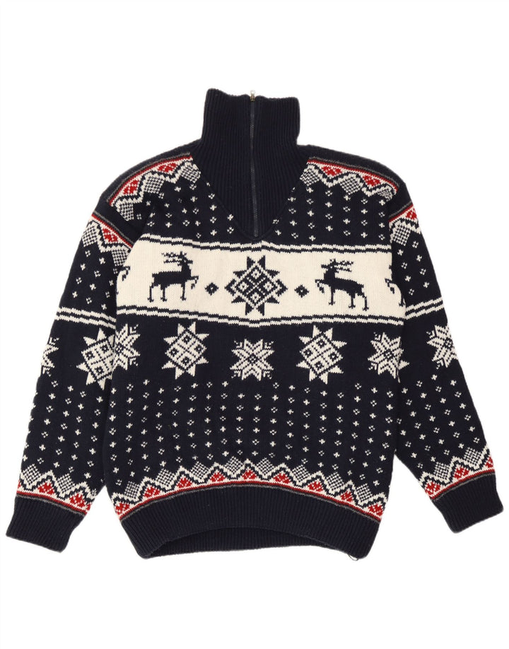 F.LLI Campagnolo Suéter masculino com gola e zíper médio azul marinho natal