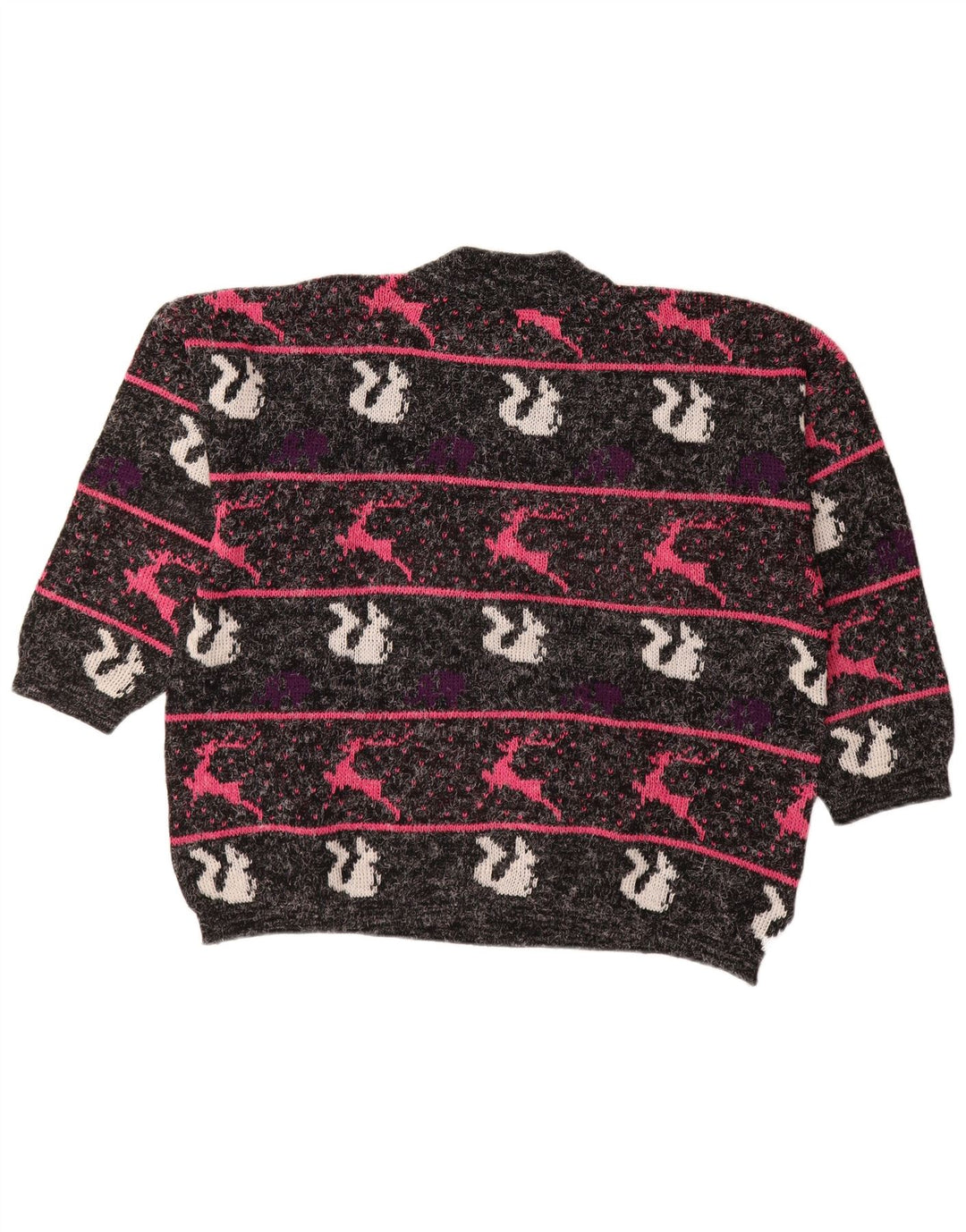 Suéter feminino VINTAGE com gola tartaruga UK 18 XL preto listrado