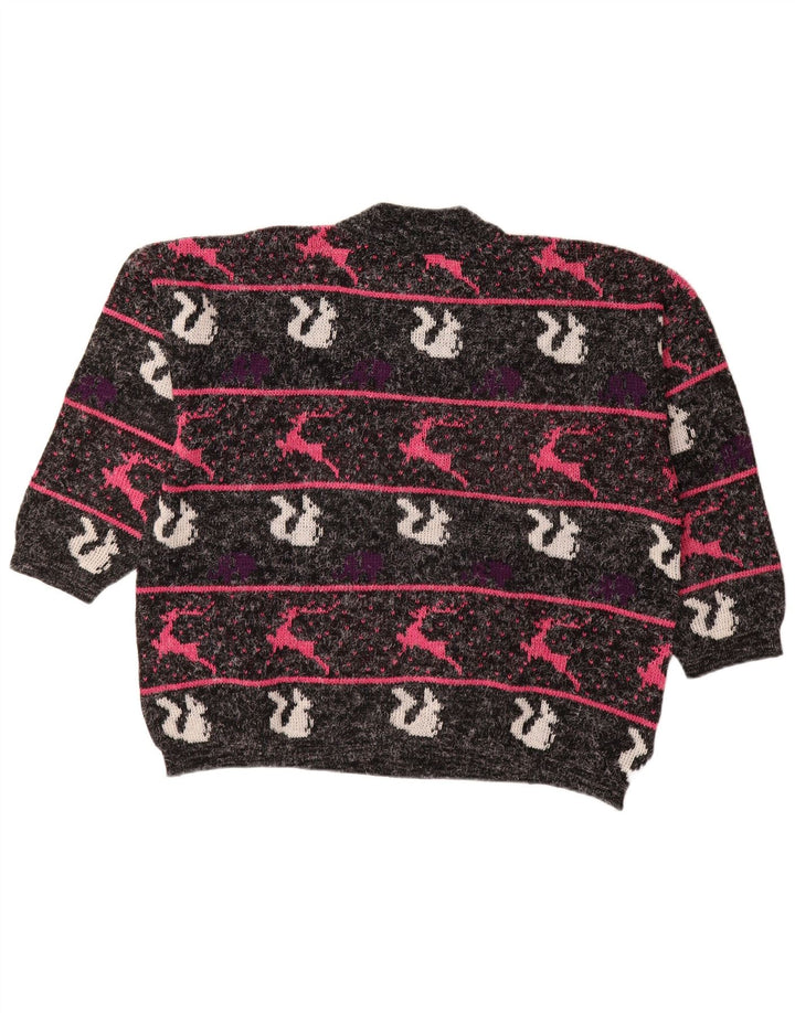 Suéter feminino VINTAGE com gola tartaruga UK 18 XL preto listrado