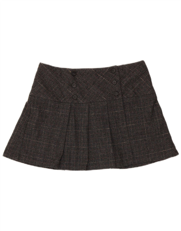 Mini saia feminina Benetton IT 44 médio W34 cinza houndstooth lã virgem
