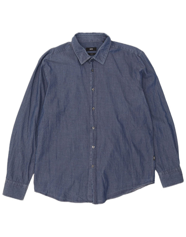Camisa Slim Fit Masculina Hugo Boss 2XL Azul Argyle/Algodão Diamante