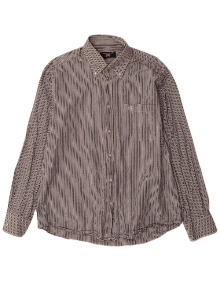 Camisa masculina ASCOT SPORTS grande algodão listrado cinza