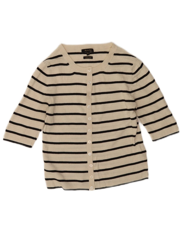 Suéter cardigan feminino Massimo Dutti UK 10 pequeno listrado branco
