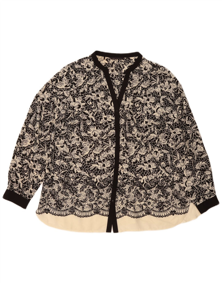 Blusa feminina Marks & Spencer Reino Unido 20 2XL poliéster floral preto