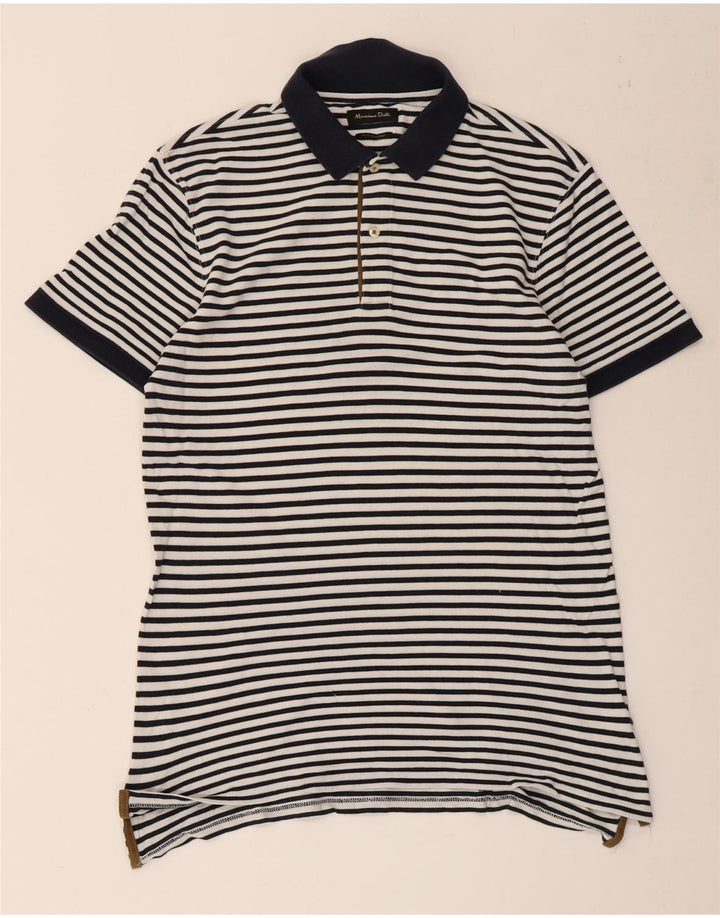 Camisa polo masculina Massimo Dutti grande algodão listrado branco