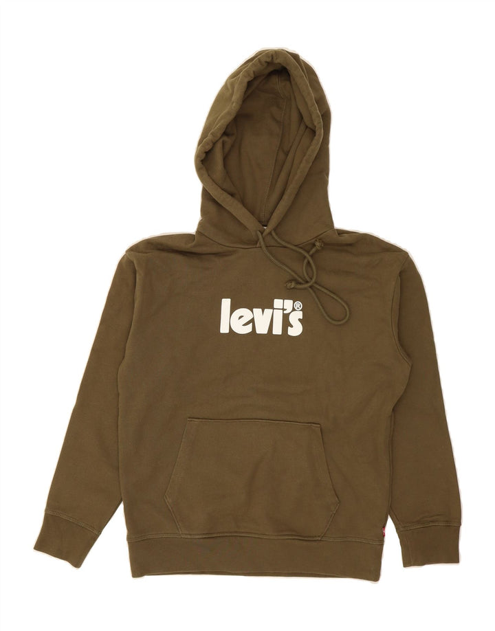 LEVI'S Womens Graphic Oversized Hoodie Jumper UK 6 XS Khaki Cotton Vintage Levi's and Second-Hand Levi's from Messina Hembry 