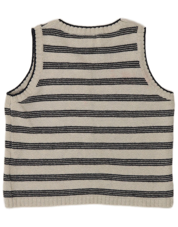 Colete feminino vintage regata Reino Unido 14 algodão listrado branco médio
