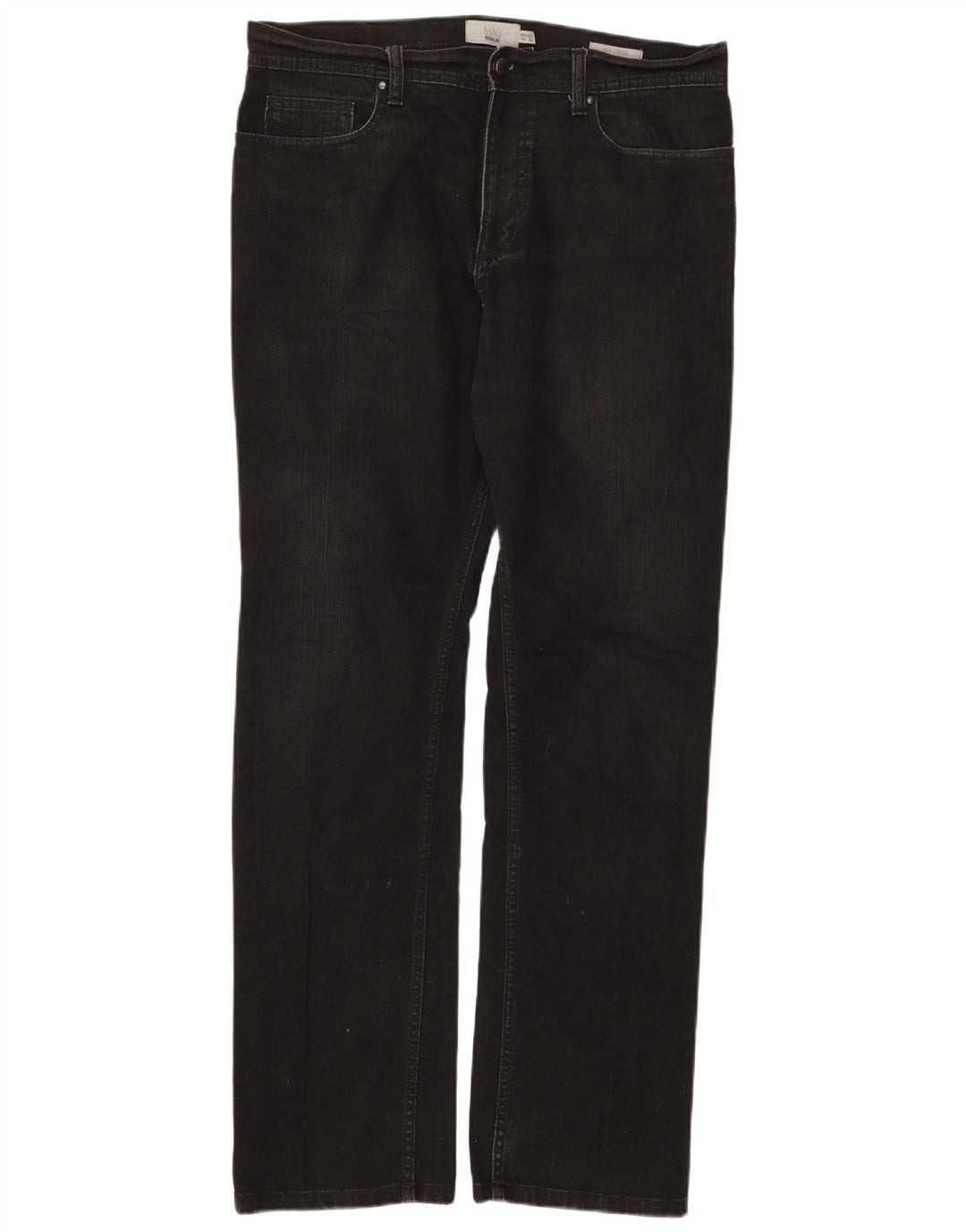 Calça jeans reta regular masculina Marks & Spencer W34 L33 algodão preto
