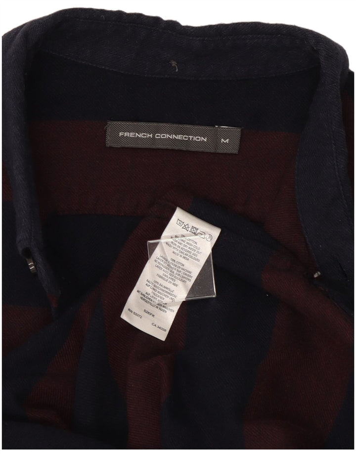 Camisa masculina de flanela French Connection algodão listrado médio Borgonha