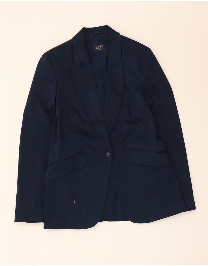 Jaqueta blazer feminina Marks & Spencer com 1 botão Reino Unido 10 algodão azul marinho pequeno