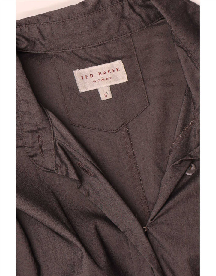 Ted Baker camisa feminina de manga comprida tamanho 3 acetato cinza médio