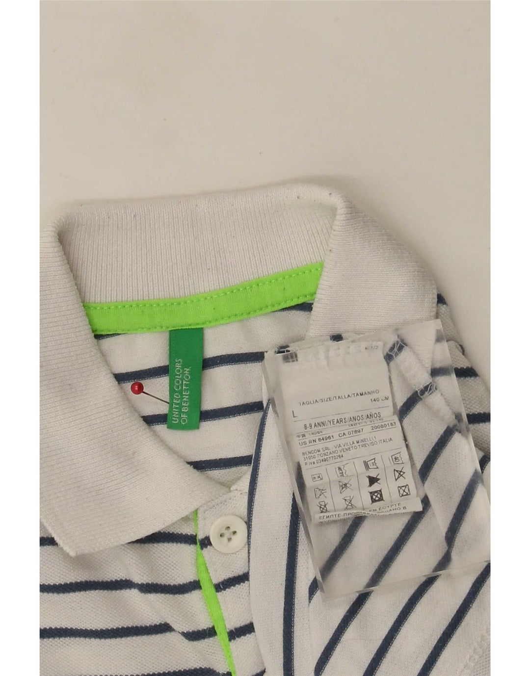 Polo Benetton Boys 8-9 Anos Grande Poliéster Listrado Branco