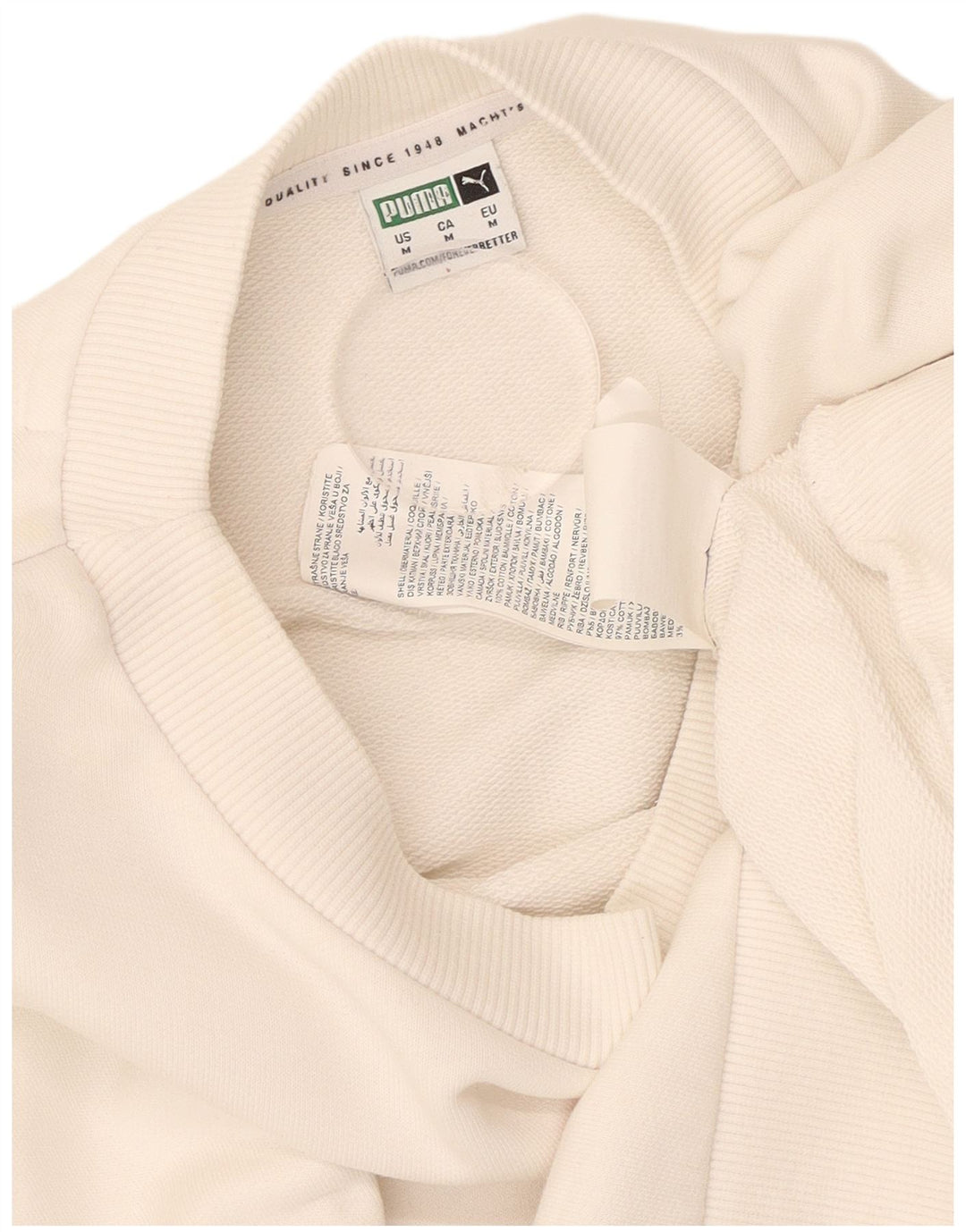 PUMA Womens Crop Graphic Sweatshirt Jumper UK 14 Medium Off White Cotton