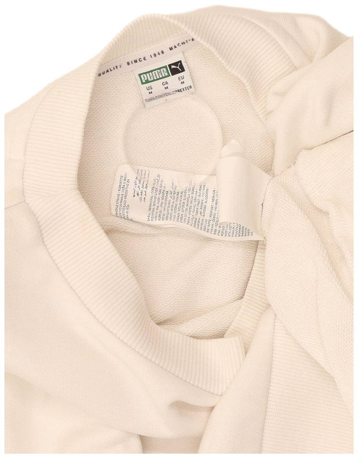 PUMA Womens Crop Graphic Sweatshirt Jumper UK 14 Medium Off White Cotton