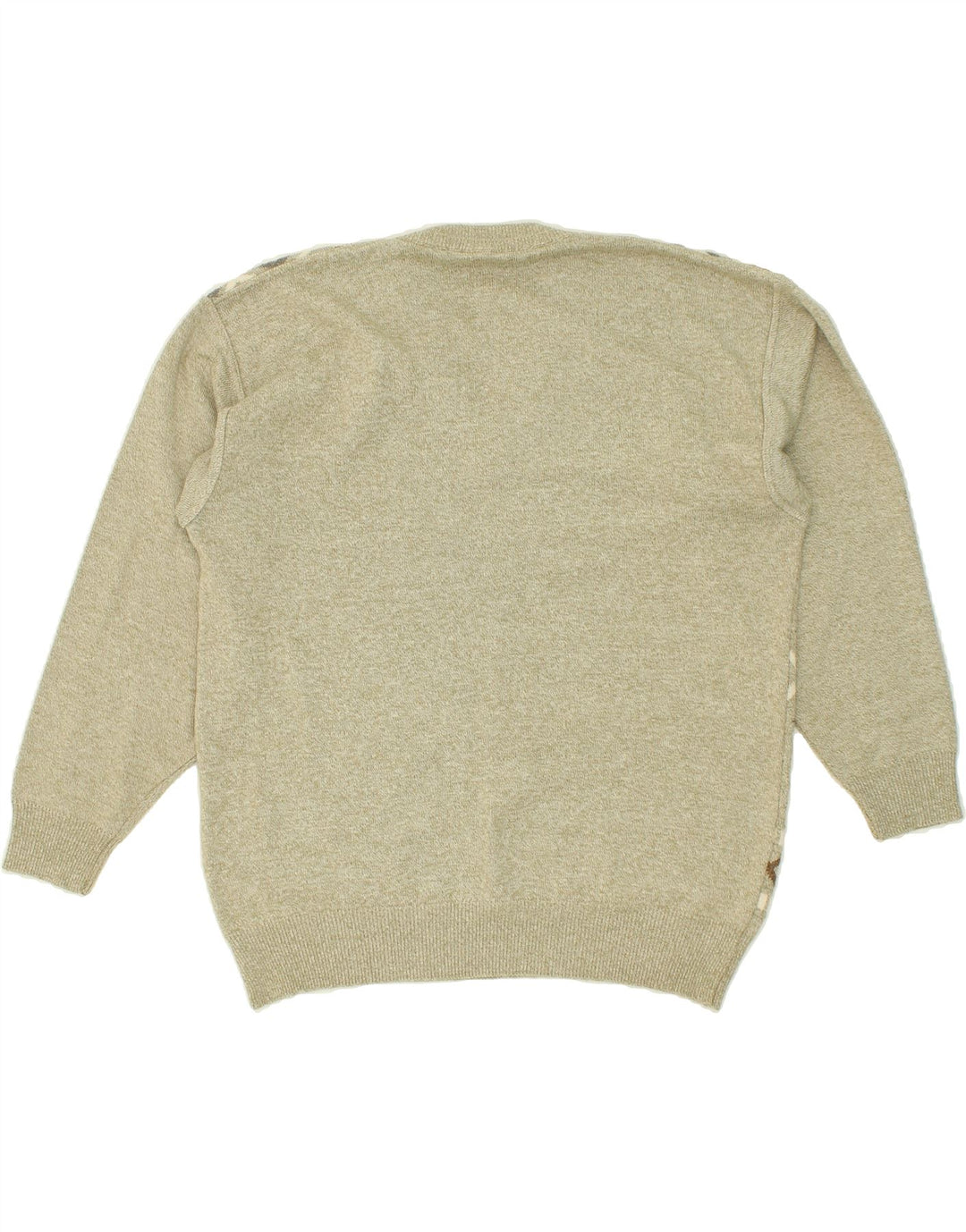 VINTAGE Mens V-Neck Jumper Sweater Large Beige Fair Isle Vintage Vintage and Second-Hand Vintage from Messina Hembry 