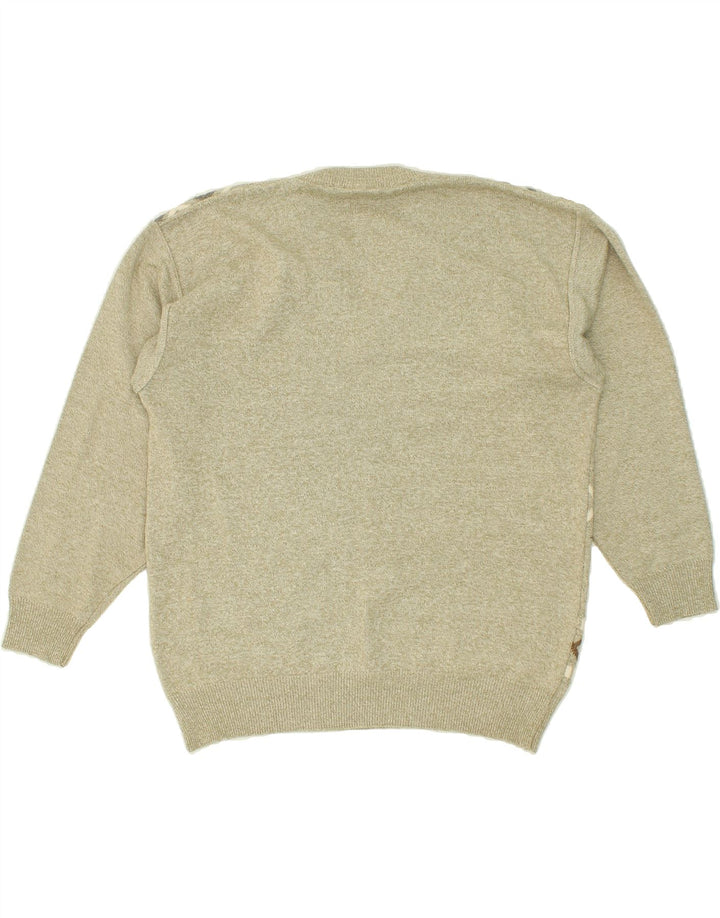 VINTAGE Mens V-Neck Jumper Sweater Large Beige Fair Isle Vintage Vintage and Second-Hand Vintage from Messina Hembry 