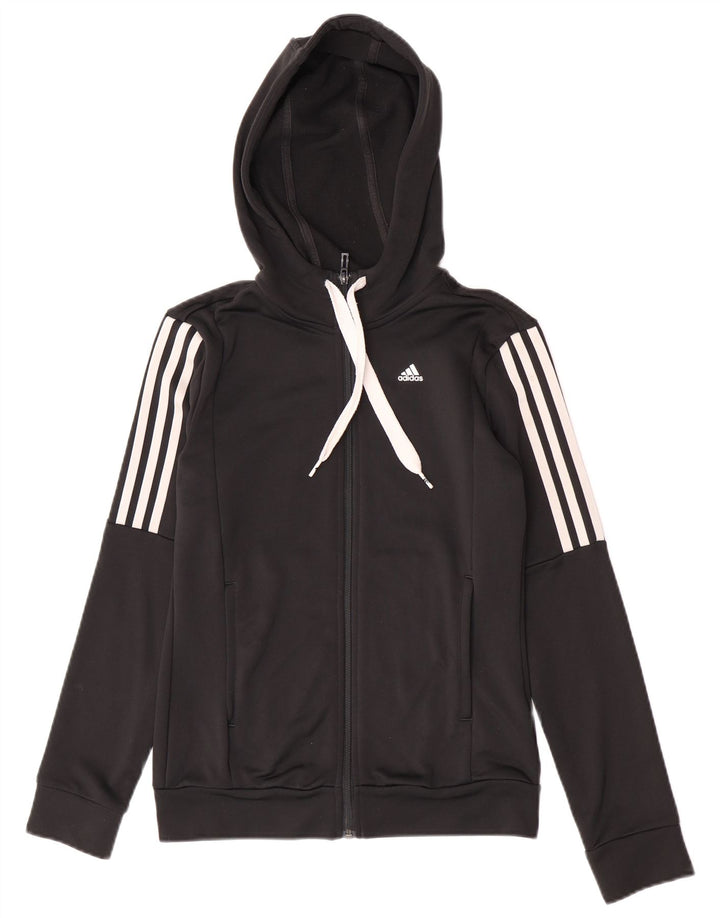 Suéter adidas feminino com capuz e zíper Reino Unido 8/10 pequeno poliéster preto