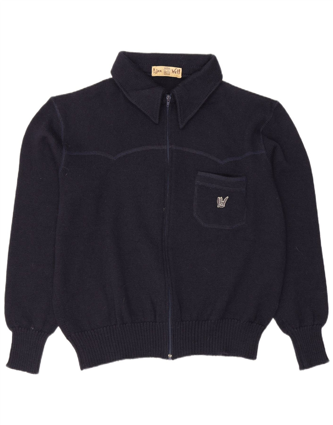 Suéter cardigã masculino vintage com zíper completo grande lã azul marinho