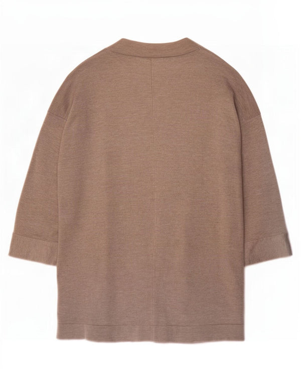 Zara Suéter cardigã feminino aberto manga 3/4 Reino Unido 14 viscose bege médio