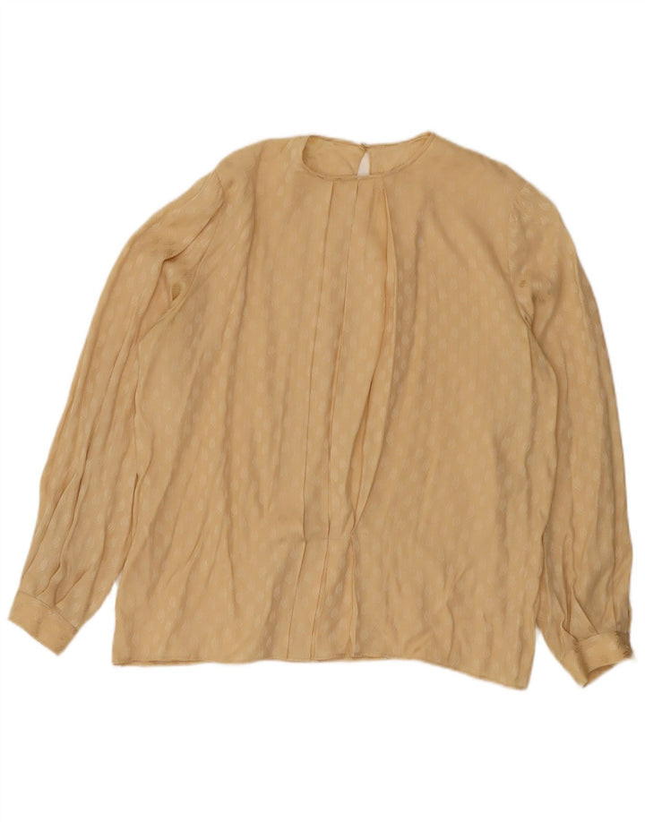 Blusa feminina vintage de manga comprida com padrão abstrato UK 18 XL bege