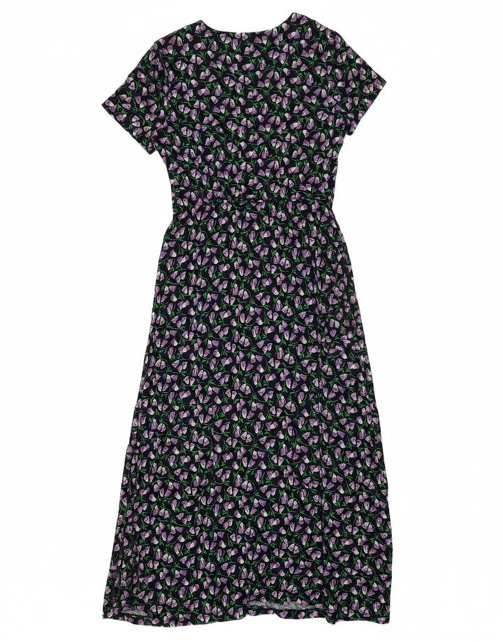 SEASALT Vestido maxi feminino UK 12 algodão floral preto médio
